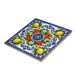 🍋 Citroen Azul Bloesem — Mediterraanse Azulejo Tegeltje