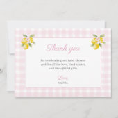 Citroen Baby Shower Bedankkaart Roze Gingham (Voorkant)