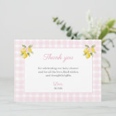 Citroen Baby Shower Bedankkaart Roze Gingham (Staand voorkant)