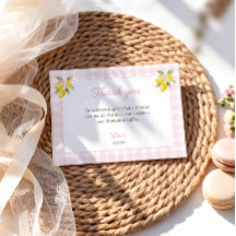 Citroen Baby Shower Bedankkaart Roze Gingham