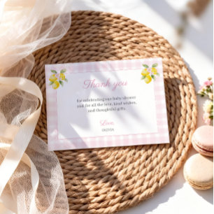 Citroen Baby Shower Bedankkaart Roze Gingham