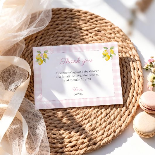 Citroen Baby Shower Bedankkaart Roze Gingham