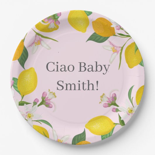 Citroen Baby shower, Ciao Baby, Italiaans thema Papieren Bordje (Voorkant)
