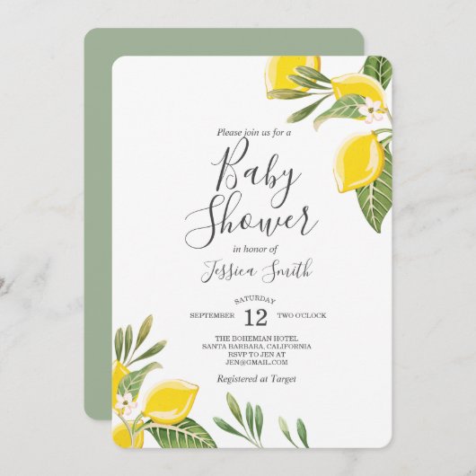 Citroen Baby shower Invitation Boho Citrus Rustic Kaart (Voorkant / Achterkant)