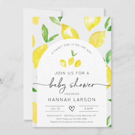 Citroen Baby shower Invitation | Citrusdouche Kaart (Voorkant)