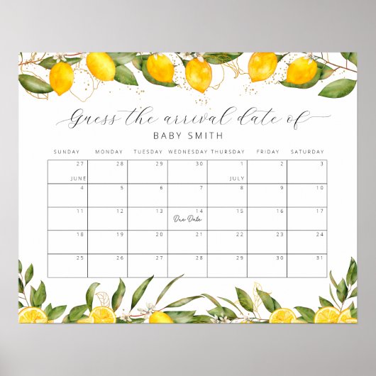 Citroen Baby Shower Raad de Verwachte Datum Kalend Poster (Voorkant)
