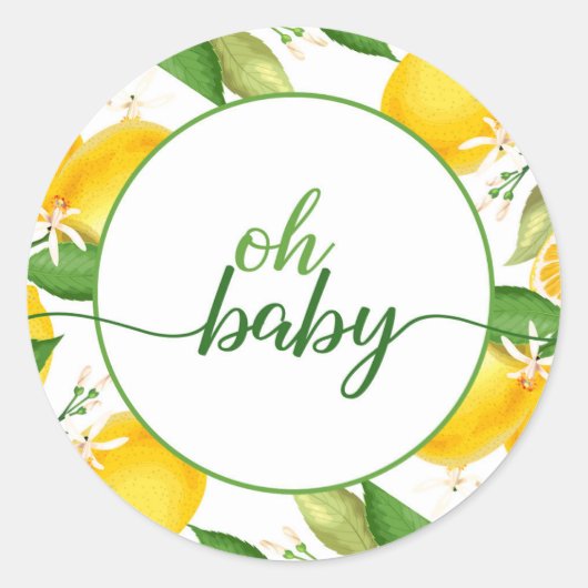 Citroen Baby shower Ronde Sticker - Oh Baby (Voorkant)