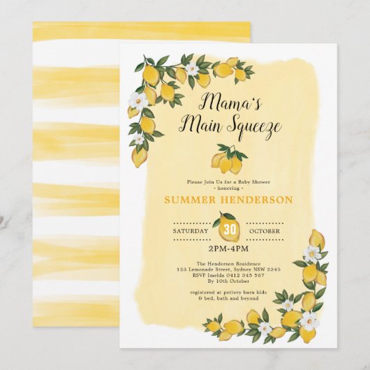 Citroen Baby shower Sunshine Lemonade Zomer Citrus Kaart (Voorkant / Achterkant)