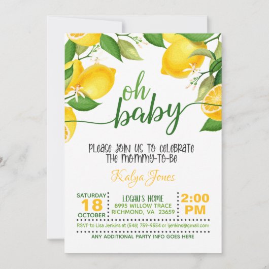 Citroen Baby shower Uitnodiging - Oh Baby (Voorkant)