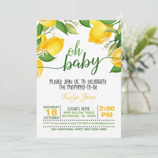 Citroen Baby shower Uitnodiging - Oh Baby (Staand voorkant)