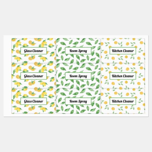 Citroen & bladeren Essentiële Olie Spray Flessenet Labels (Vel)
