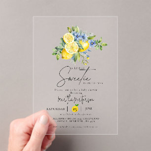 Citroen Blauwe Citrusvrucht Zomer Baby Shower Acryl Uitnodigingen