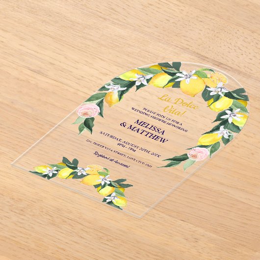 Citroen Blauwe Italiaanse Tegels Koppel Bruidsdouc Acryl Uitnodigingen (Laagn)