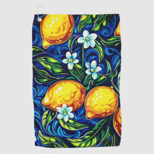 Citroen & Blauwe Majolica Print Golf Handdoek