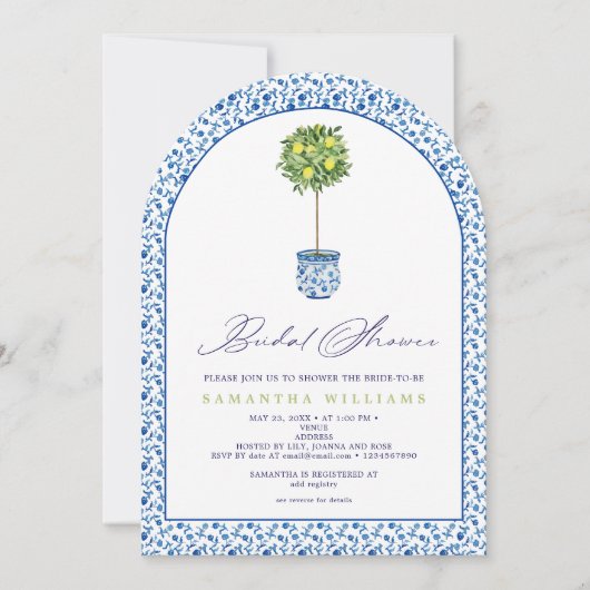 Citroen Blauwe Mediterraanse Tegels Tuin Bruidsfee Kaart (Voorkant)