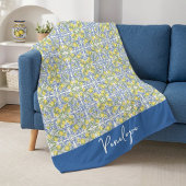 Citroen Blauwe Mediterrane Tegels Patroon Fleece Deken