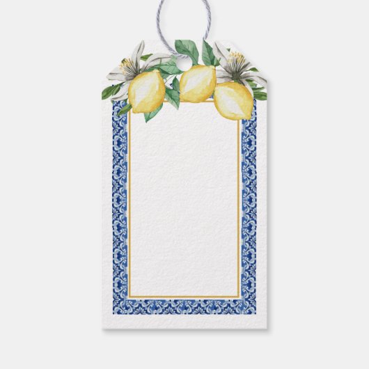 Citroen Blauwe Tegel Wijn Wensput Bruidsdouche Cadeaulabel (Achterkant)