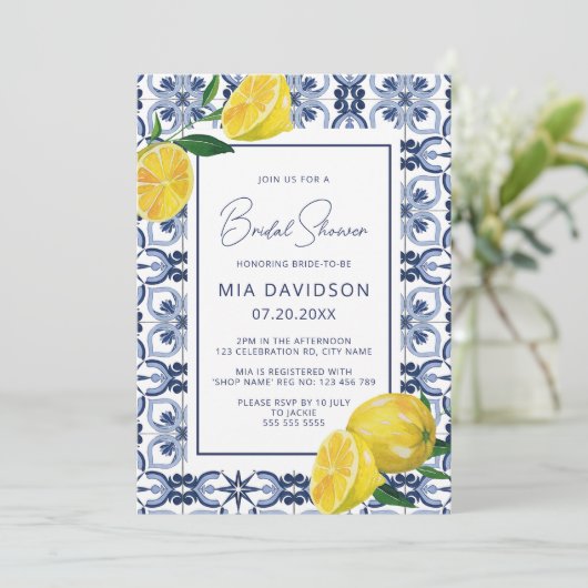 Citroen & Blauwe Tegel Zomer Vrijgezellenfeest Kaart (Staand voorkant)