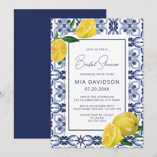 Citroen & Blauwe Tegel Zomer Vrijgezellenfeest Kaart (Voorkant / Achterkant)