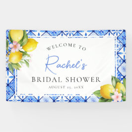 Citroen Blauwe Tegels Bloemige Bruidsdouche Welkom Spandoek