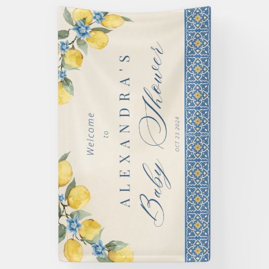 Citroen Blauwe Tegels Italiaanse Baby Shower Vlagg Spandoek (Verticaal)