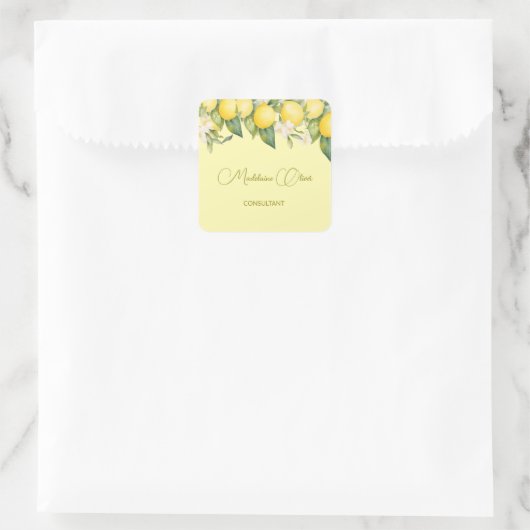 Citroen Bloemen Citrus Modern Geel Business Vierkante Sticker (Tas)