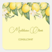 Citroen Bloemen Citrus Modern Geel Business Vierkante Sticker (Voorkant)