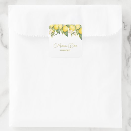 Citroen Bloemen Citrus Modern Persoonlijk Bedrijf Vierkante Sticker (Tas)