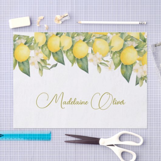 Citroen Bloemen Citrus Modern Persoonlijk Ontwerp Tissuepapier (Craft)