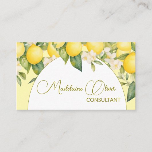 Citroen Bloemen Citrus Modern Stijlvol QR Code Gou Visitekaartje (Voorkant)