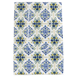 Citroen Bloemen Italiaans Tegel Blauw en Wit Decou Medium Cadeauzakje
