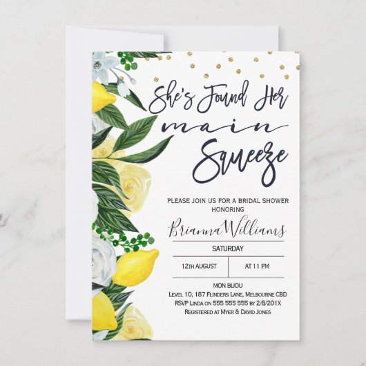 Citroen Bloemen Main Squeeze Bruids Douche Uitnodi Kaart (Voorkant)