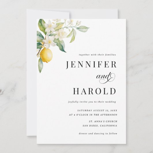 Citroen Bloemen Minimale Vlak Alles in Een Bruilof Kaart (Voorkant)