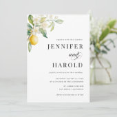 Citroen Bloemen Minimale Vlak Alles in Een Bruilof Kaart (Staand voorkant)