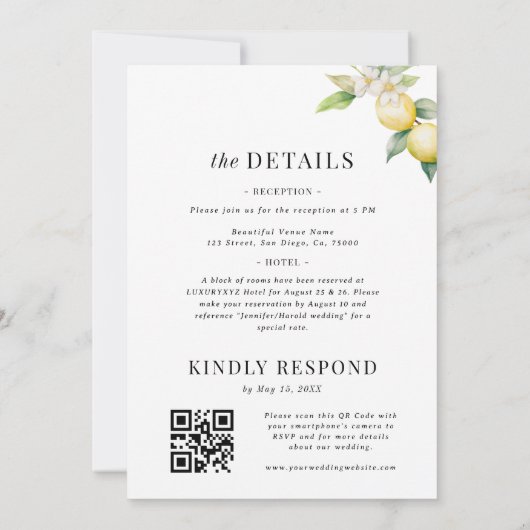 Citroen Bloemen Minimale Vlak Alles in Een Bruilof Kaart (Achterkant)