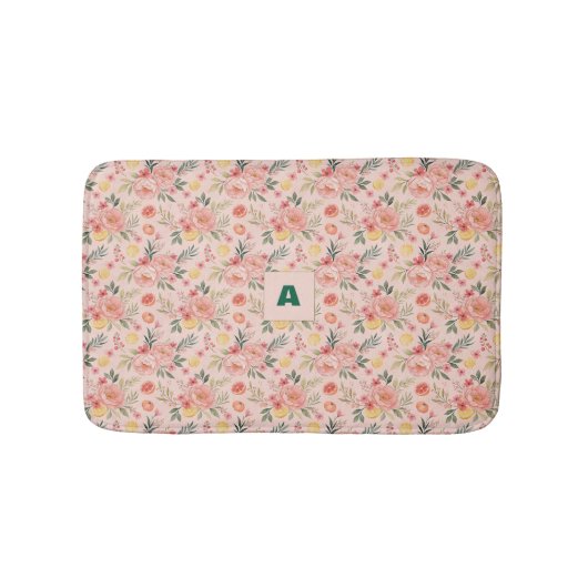 Citroen Bloemen roze Peony rustiek Patroon monogra Badmat (Voorkant)
