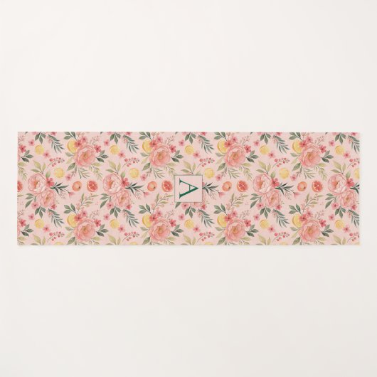 Citroen Bloemen roze Peony rustiek Patroon monogra Yogamat (Voorkant (horizontaal))