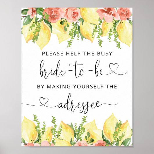 Citroen Bloemen Vrijgezellenfeest Adres en Envelop Poster (Voorkant)