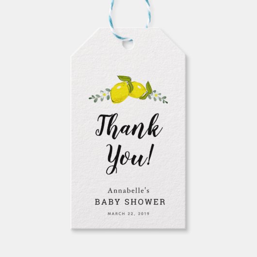 Citroen Bloemige Baby Shower Bedankkaart Cadeaulabel (Voorkant)