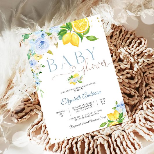 Citroen Bloemige Baby Shower Uitnodiging