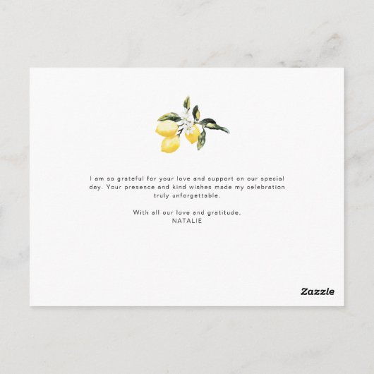 citroen bloemige dank je bruidsmeisje kaart (Achterkant)