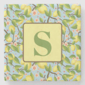 Citroen bloemmotief  aangepaste Initiaal Stenen Onderzetter (Voorkant)