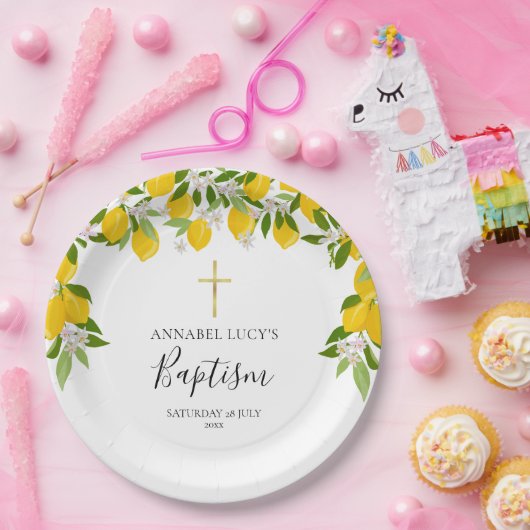Citroen Bloesem Groene Doop Christening Papieren Bordje (Feest)