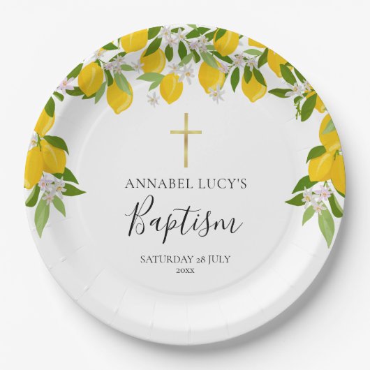 Citroen Bloesem Groene Doop Christening Papieren Bordje (Voorkant)