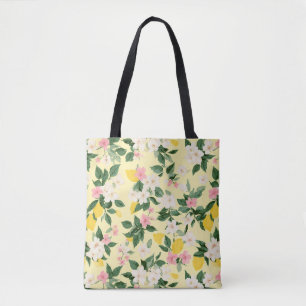  citroen & bloesem patroon op geel tote bag