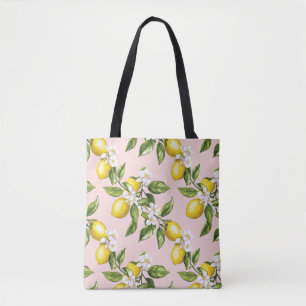  citroen & bloesem patroon op roze (2) tote bag