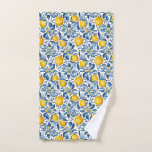 Citroen botanische blauwe en gele zomerprint bad handdoek (Handdoek)