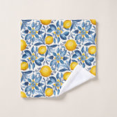 Citroen botanische blauwe en gele zomerprint bad handdoek (Wasdoekje)