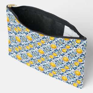 Citroen botanische blauwe en gele zomerprint etui