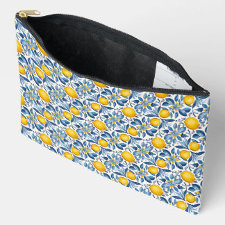 Citroen botanische blauwe en gele zomerprint etui